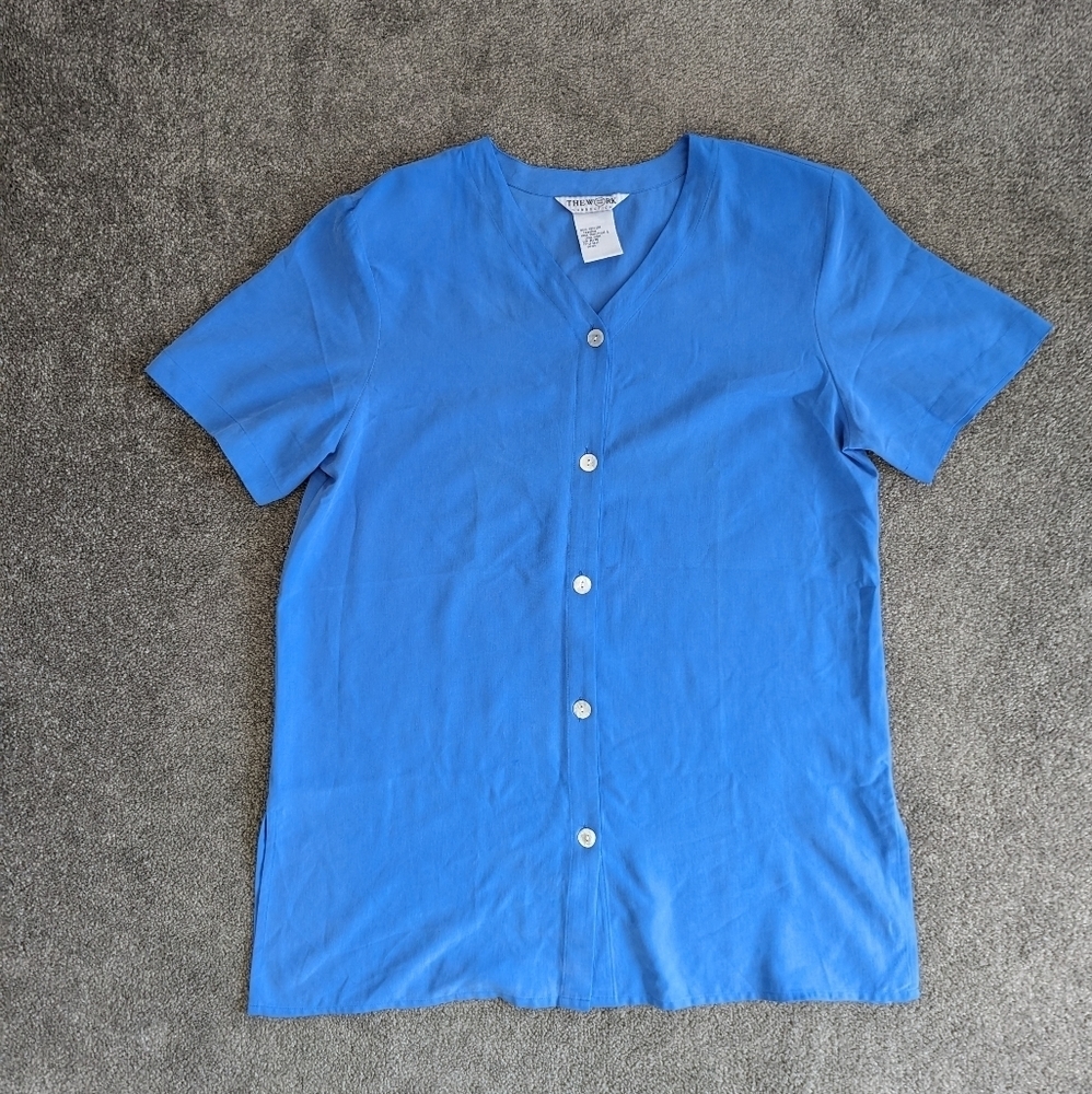 The Work Connection Vintage silk button down t-shirt blouse women's Medium